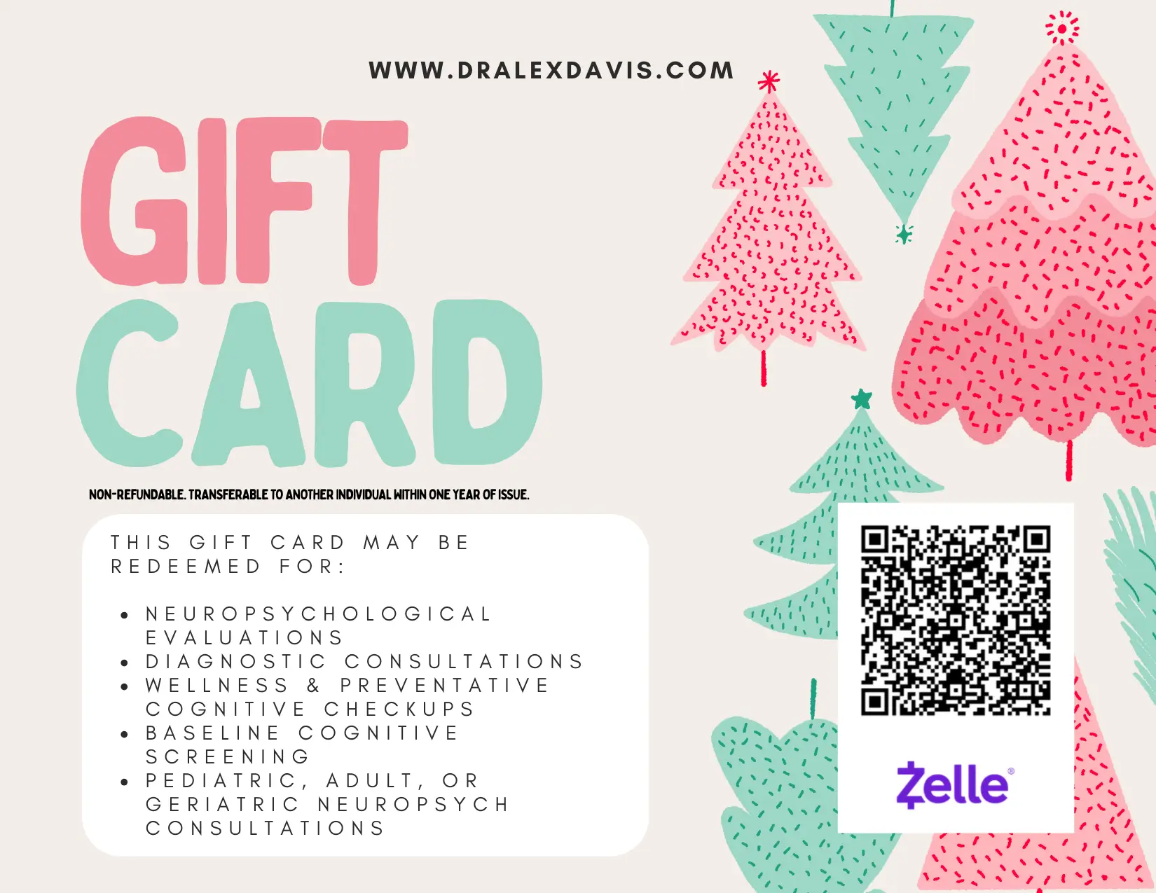 Neuropsychological Evaluation E-Gift Card - Support for Brain Health and Cognitive Care - Dr. Alexandra Davis